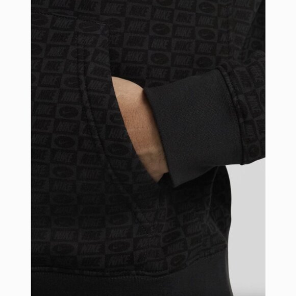 Nike Sportswear Club Fleece Monogram Pullover Hoodie Black Gray 2XL - Picture 7 of 8